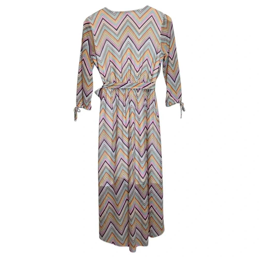 Allison Brittney Sheer Wrap Midi‎ Dress Flowy Retro Boho Festival Womens S